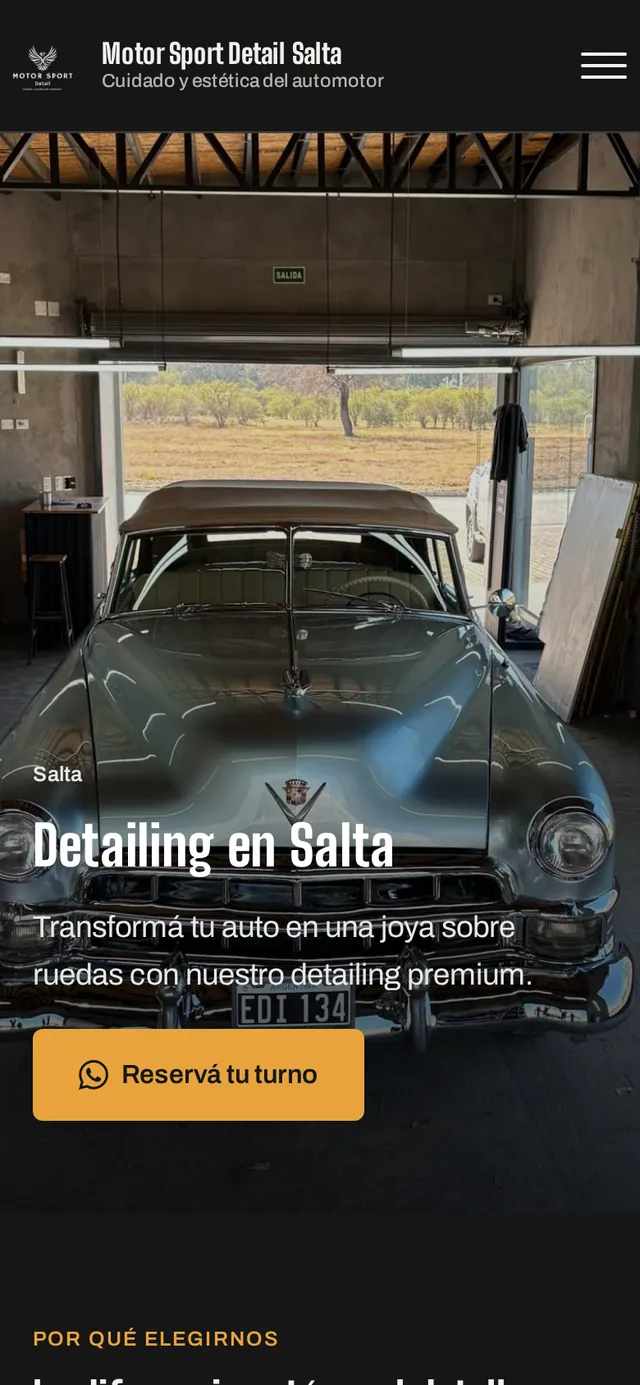La página de Motor Sport Detail, cliente de WebTu, vista en un teléfono